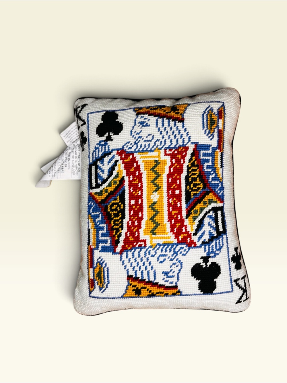 Needlepoint King of Clubs Throw Pillow Lillian Vernon Co. 12x9 Inches